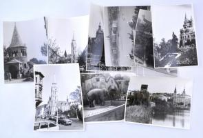 cca 1960-1970 9 db Budapesti fotó, Mátyás templom, panoráma Parlamenttel, Állatkert elefánttal..stb, 18x24 cm.