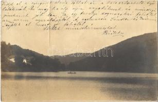 1926 Dognácska, Dognatschka, Dognecea; bányató csónakázókkal / lake, rowing boat. photo (fa)