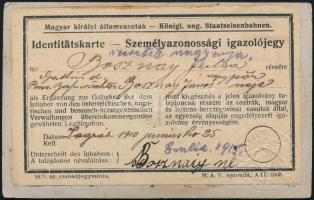 1910 Zágráb, Magyar Királyi Államvasutak által kiállított személyazonossági igazolójegy