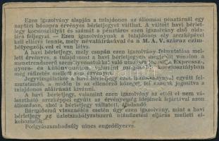 cca 1920 MÁV havi bérletjegy kiállításához kiadott igazolvány