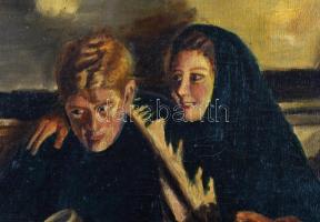 Jelzés nélkül: Könyvárus a kocsmában. Olaj, vászon. 60x80 cm