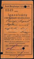 1914 Fényképes igazolvány a Szent-Margitsziget Gyógyfürdőbe való szabad belépésre
