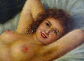 Lunyák Ottó (?-?): Fekvő akt. Olaj, farost. Jelzett. Keretben. 51x98 cm