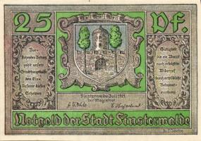 Német Birodalom/Weimari Köztársaság/ Finsterwalde 1921. 25Pf + 50Pf + 75Pf 3klf db, teljes sor T:I