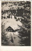 1938 Retyezát, Retezat; menedékház télen a Retyezát-hegységben / tourist hut, chalet in winter in the Retezat Mountains. Horváth I. photo