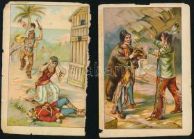 cca 1870-1890 4 db régi litografált illusztráció indiánokról, kis szakadásokkal, 18x12 cm