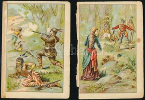 cca 1870-1890 4 db régi litografált illusztráció indiánokról, kis szakadásokkal, 18x12 cm
