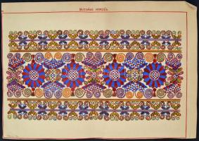 Benczúr Ida (1876-1970): Buzsáki hímzés. Filc, papír, jelzett 25x51 cm