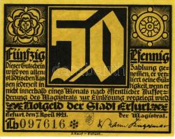 Német Birodalom/Weimari Köztársaság/ Erfurt 1921. 50Pf (5x) összesen 5klf db, teljes sor T:I