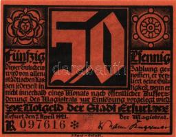 Német Birodalom/Weimari Köztársaság/ Erfurt 1921. 50Pf (5x) összesen 5klf db, teljes sor T:I