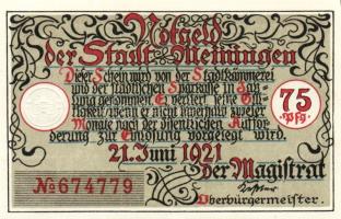 Német Birodalom/Weimari Köztársaság/ Meiningen 1921. 75Pf (4x) összesen 4klf db, teljes sor T:I,II(1...