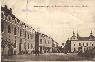 Máramarossziget, Sighetu Marmatiei; Állami felsőbb leányiskola, vigadó, Dreher sercsarnok. 382. Vasúti levelezőlapárusítás / girl school, redoute, beer hall + K.u.K. Bahnhofkommando