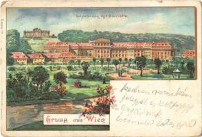 Wien, Vienna, Bécs; Schönbrunn mit Gloriette / castle. litho s: M. Wimmer (lyukak / pinholes)