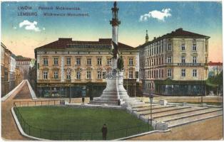 Lviv, Lwów, Lemberg; Pomnik Mickiewicza, kazimierz Lewicki, New York / monument, shops (EK)