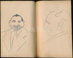 Olvashatatlan jelzéssel: Férfi karikatúrák. Ceruza, papír, 22x14 cmx2