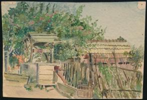 Vegyes grafikai tétel, 4 db, 1 db jelzett, 3 db akvarell, 1 db ceruza, papír, egy szélén szakadásokk...