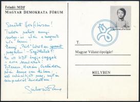 1990 MDF képeslap, Sinkovits Imre nyomtatott aláírásával