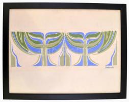 Jakovitz jelzéssel: Menóra. Akvarell, papír. 14x38 cm  keretben