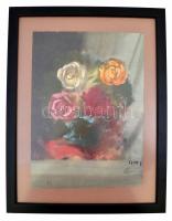 Csók jelzéssel: Rózsák. Akvarell, papír. 32x24 cm  keretben