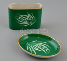 Herendi Esterházy-mintás porcelán tálka és fogpiszkálótartó, jelzett, kis kopásnyomokkal, 10×7,5 és 6×8×3 cm