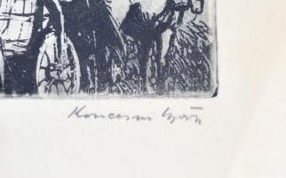 Konecsni György (1908-1970): Bomlás, rézkarc, papír, jelzett, 29x39 cm Üvegezett keretben