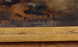 Egerváry Potemkin Ágost (1858-1930): Parasztudvar. Jelzett, Olaj, fa. 23x38 cm Keretben