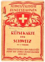 1925 Reisekarte der Schweiz, 1:450.000, Bp. Schweizerische Bundesbahnen, szakadt, a borító sérült, kissé hiányos. 57x80 cm