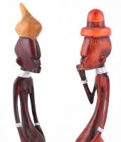 Afrikai bennszülött, 2 db szobor, festett fa, fém rátétekkel, m: 31 cm