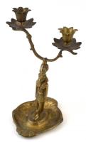 Kétágú egyiptomi stílusú gyertyatartó, réz, m: 25 cm