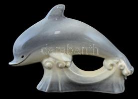 Porcelán delfin, kopott jelzéssel, máz alatti repedésekkel, h: 22 cm