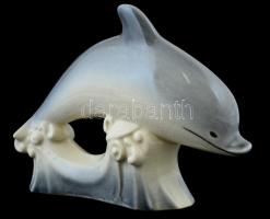Porcelán delfin, kopott jelzéssel, máz alatti repedésekkel, h: 22 cm