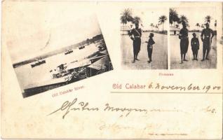 1900 Calabar, Old Calabar river, Houssas / port, ships, Nigerian soldiers (Rb)