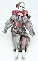 Porcelán kezű, fejű, lábú baba, kopásnyomokkal, m: 37 cm