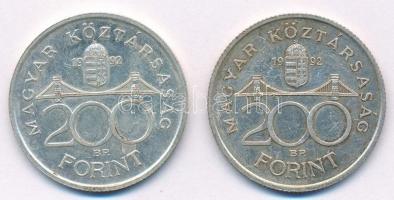 1992. 200Ft Ag "MNB" (2x) T:1- patina Adamo F13