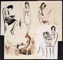 Csáth Annamária (1941-): Nők, 5 db. Akvarell, papír, jelzéssel és jelzés nélkül, 30×20 és 36×24 cm