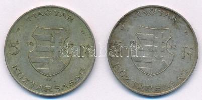 1947. 5Ft Ag "Kossuth" (2x) T:2- patina, ph.Adamo F8.1