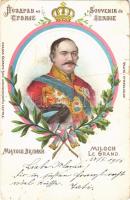 1916 Miloch Le Grand / Milan I of Serbia, Art nouveau, floral, litho + Platzkommandanc der Q Abt. des k. u. k. 3. A. Kmdos cancallation (fa)