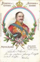 1916 Miloch Le Grand / Milan I of Serbia, Art nouveau, floral, litho + "Platzkommandanc der Q Abt. des k. u. k. 3. A. Kmdos" cancallation (fa)