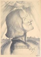 Ruzicskay György (1896-1993): Liszt: Apotheosis Algrafia, papír, ceruzával jelzett, 34×24 cm Üvegezett keretben