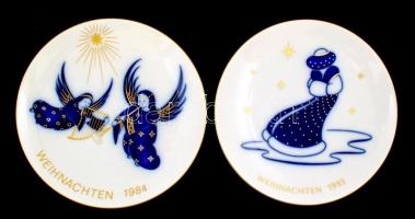 Karácsonyi porcelán fali tál, 2 db, jelzett, hibátlan, eredeti dobozában, d: 19,5 cm