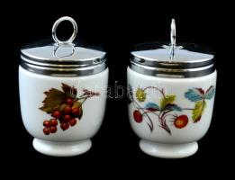 2 db porcelán fém fedeles edényke, matricás, jelzett, kis kopásnyomokkal, m: 10 cm