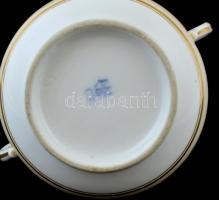 Jelzett porcelán cukortartó, tető nélkül, kézzel festett, apró kopásokkal, m: 8 cm