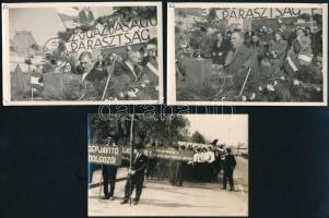 cca 1947 Munkásfelvonulások, gyűlések, 3 db fotó, 9×14 cm