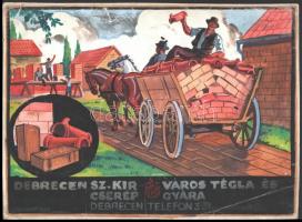1930 Gönczi-Gebhardt Tibor (1902-1994): Debrecen Cserépgyár, plakátterv, vegyes technika, papír, jelzett, gyűrődésekkel, 23×31 cm