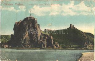 1910 Dévény, Theben a. d. Donau, Devín (Pozsony, Bratislava); Árpád szobor, vár / Devínsky hrad / castle ruins, Millennium monument  (EB)