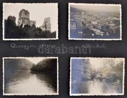cca 1939 Fotóalbum különféle képekkel, utazások, Balaton, Kassa, Budapest, összesen 173 db, képméret: 6x8 cm, album mérete: 21x27 cm