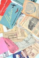 cca 1920-1960 Vegyes papírrégiség tétel, közte reklámlapok, jegyek, Malév bőröndcímke