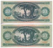 1962. 10Ft (2x) mindkettő nyomdai papírráncokkal, egyiken nyomdai festékfolt T:I,III szép papír
Ada...