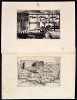 Vegyes grafikai tétel, 8 db, Pécsváradi gimnázium (x2), Pécsi televíziótorony, Komlói toronyházak, P...