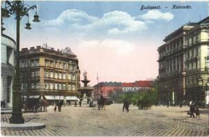 1923 Budapest VIII. Kálvin tér, villamos, szökőkút, bal szélen a Báthory kávéház (EK)